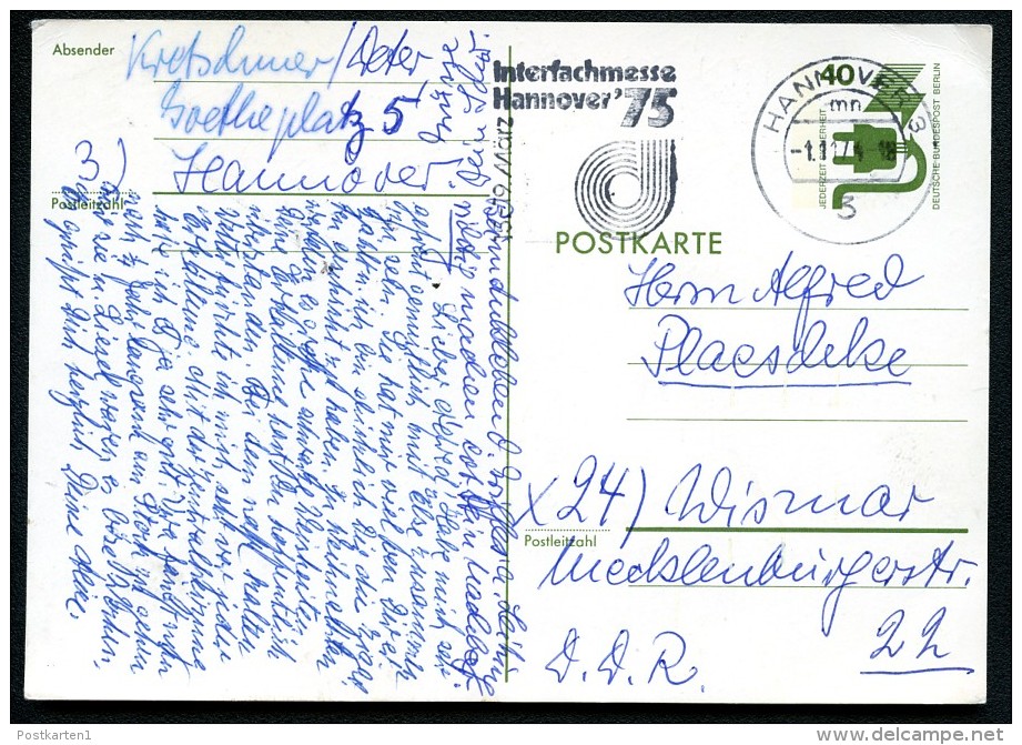 BERLIN P95 Postkarte Gebraucht Hannover-Wismar 1974 - Postcards - Used