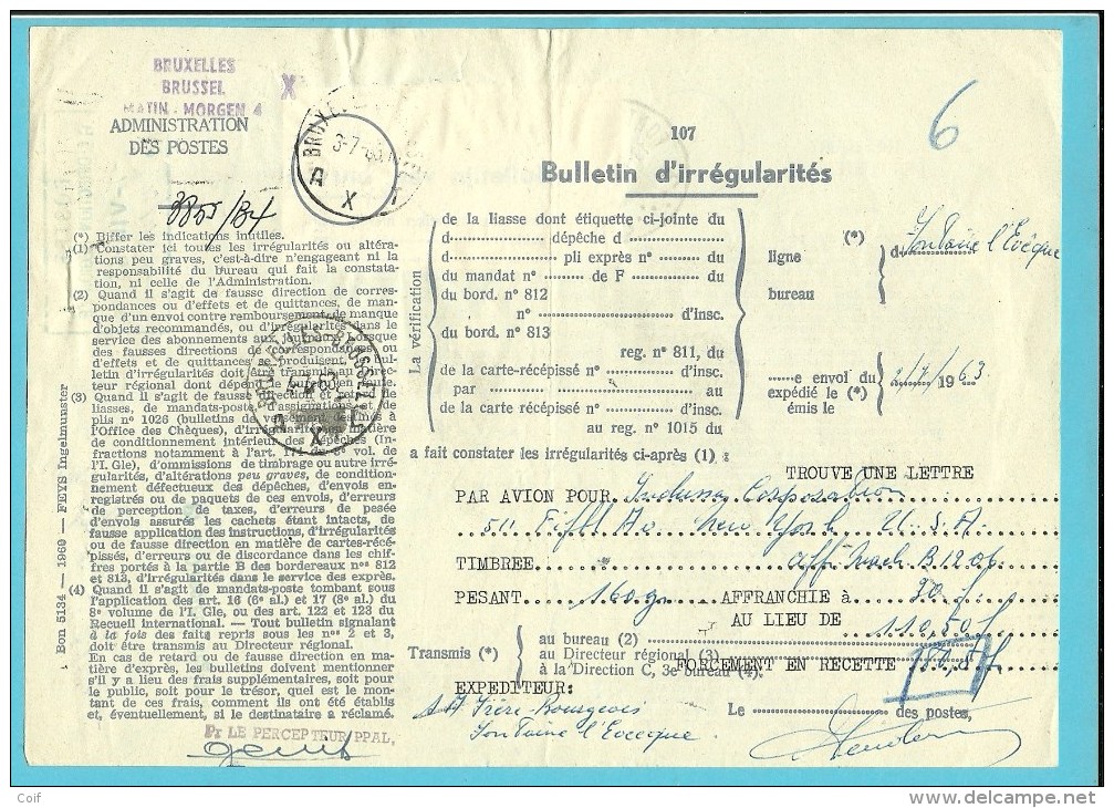 Roodfrankeering (80,50 Fr) !!!! Op BULLETIJN VAN ONREGELMATIGHEDEN Stempel FONTAINE-L'EVEQUE (zeldzaam Dokument) - 1960-1979