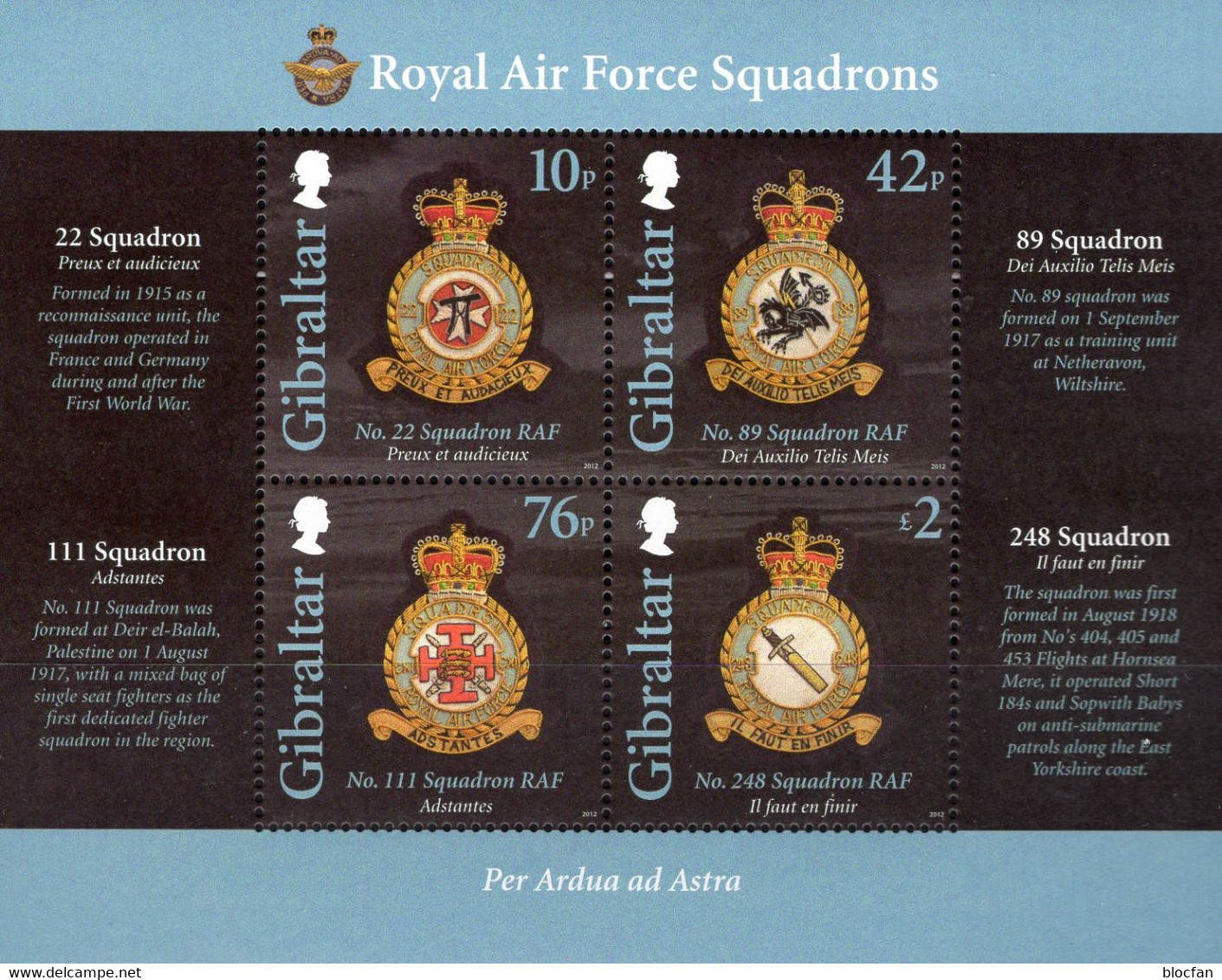 Geschwader Royal Air Force 2012 Gibraltar Block 105 ** 10€ RAF Abzeichen Bloque S/s Military Hoja Bloc Sheet Bf UK - Gibraltar