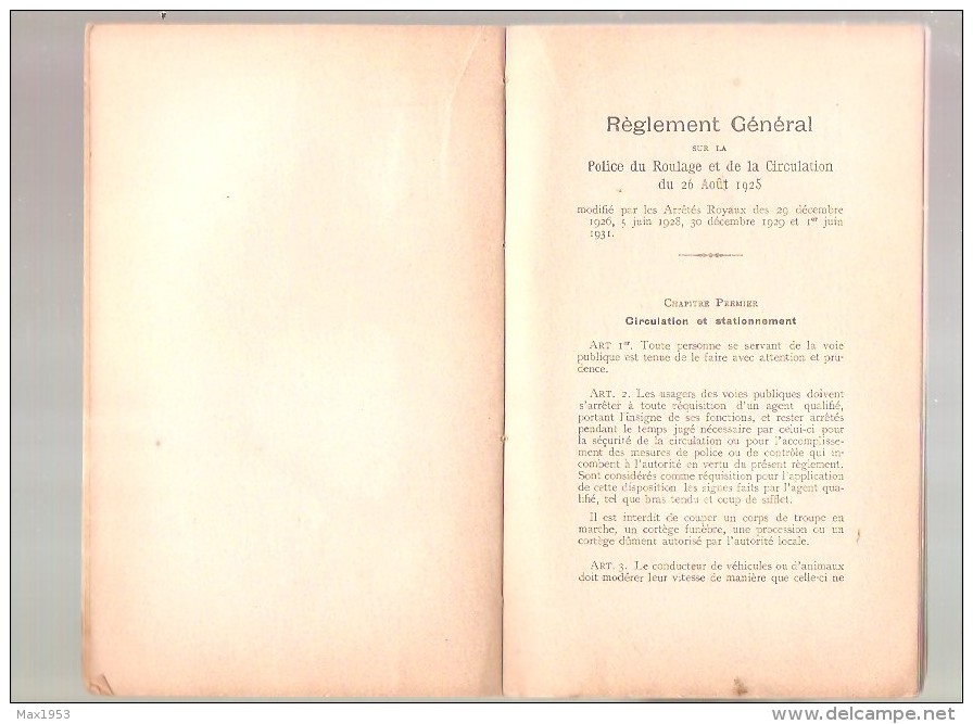 Belgique - CODE DE ROULAGE- Règlement Général Sur La Police De Roulage Et De La Circulation - Arrêté Royal 1er Juin 1931 - Decretos & Leyes