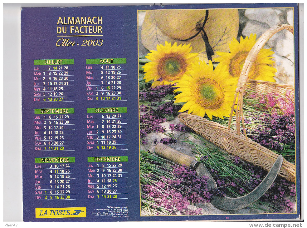 Almanach Des PTT 2003, Bouquet Champêtre / Tournesols Et Faucille, OLLER - Formato Grande : 2001-...