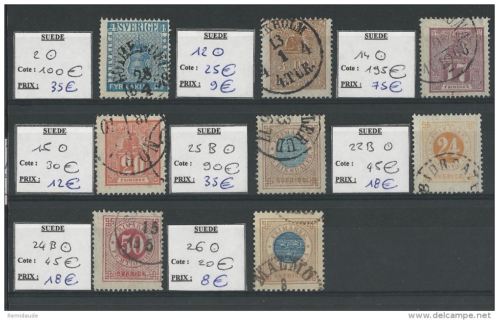 SUEDE - PETIT LOT CLASSIQUES OBLITERES ENTRE YVERT N°2 ET N°26 - COTE = 550 EUROS - Used Stamps