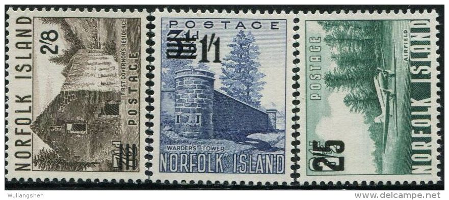 GN0714 Norfolk 1960 Building Prisons Aircraft Overprint 3v MNH - Ile Norfolk