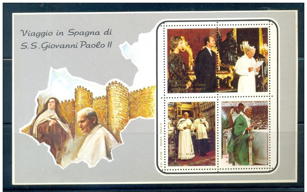 VATICAN CINDERELLA BLOCK 4v 1982 VISIT POPE JOHN PAUL II TO SPAIN * MNH - Blocks & Sheetlets & Panes