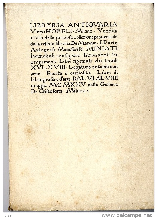 LIBERIA ANTIQVARIA  VLRICO HOEPLI  MILANO 1925  -  NOMBREUSES ILLUSTRATIONS - Livres Anciens