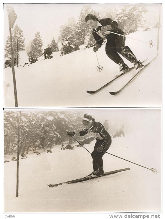 RARO  Foto Postius  4 Photos Originales 1954 Ski Slalom Géant Espana Erika Mahringer Rose Gebler Bruno Burrini B Perret - Sport