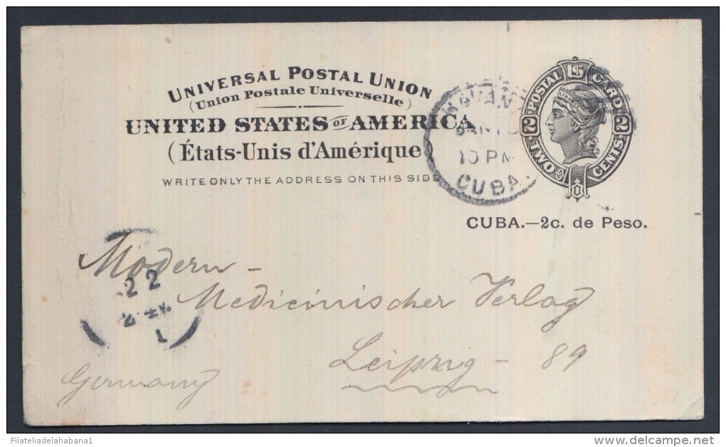 1899-EP-78 CUBA 1899. Ed.40. 2c. TARJETA ENTERO POSTAL. HABANA  A ALEMANIA. 1899. - Cartas & Documentos