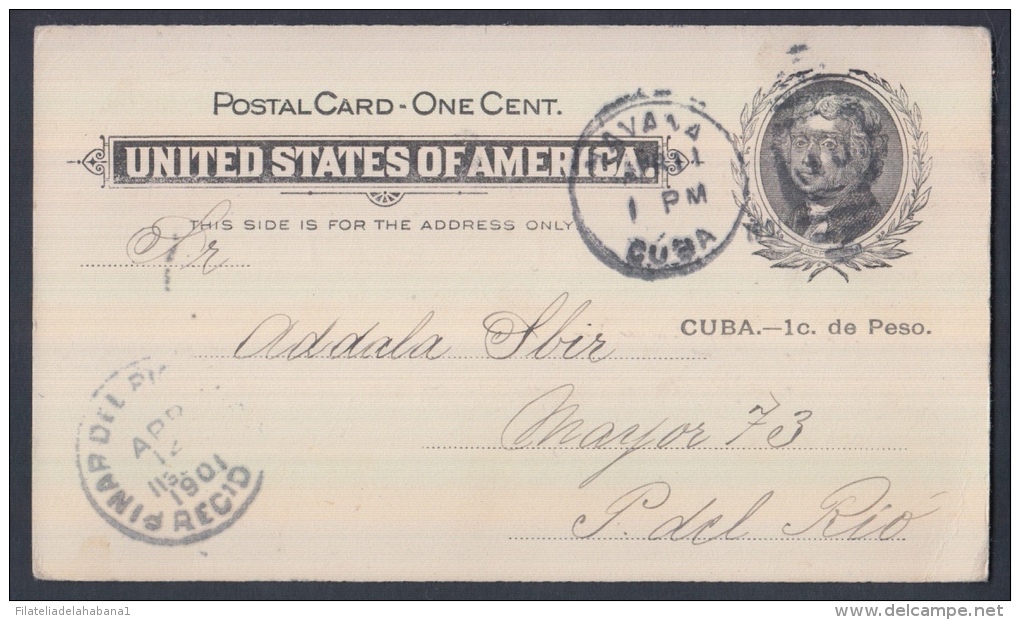 1899-EP-81 CUBA 1899. Ed.39. 1c. TARJETA ENTERO POSTAL. HABANA  A P. DEL RIO. IMPRESO COMERCIAL DE RELOJES. 1901 - Cartas & Documentos