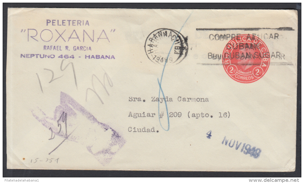 1949-EP-55 CUBA 1949. Ed.94. MANUEL CORONA. USADO EN LA HABANA. DEVUELTO AL REMITENTE. FORWARDED 1949. - Brieven En Documenten