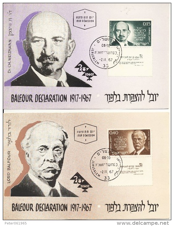 2 Maximumkaarten Israel 1967 - "Balfour Declaration 1917-1967" - Maximum Cards