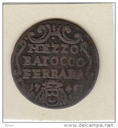 ITALY  VATICAN  PAPAL STATES  POPE BENEDETTO BENEDICTUS XIV 1/2 BAIOCCO  MEZZO FERRARA MINT  BRONZE COIN 1746 - Vatican