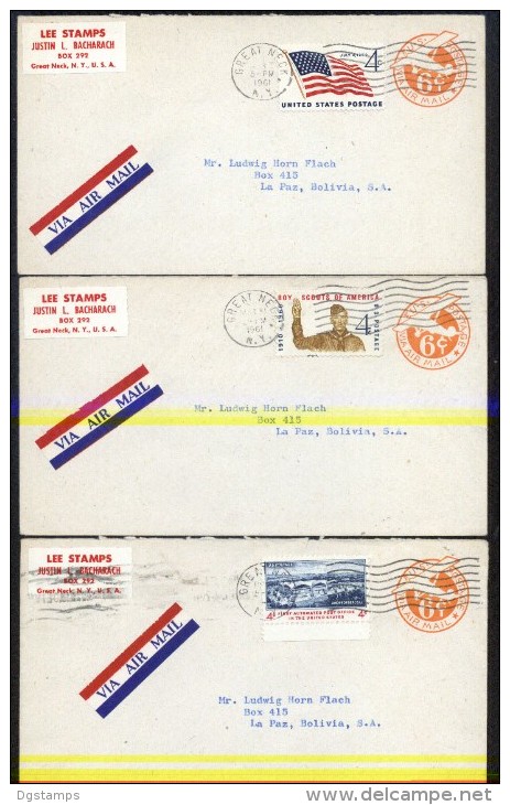 United States 1960-1961. Three Prestamped Covers To Bolivia. See Description. - 1961-80