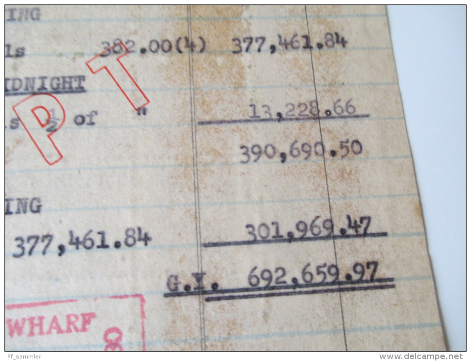 China Shanghai 1949 Beleg / Rechnung / Receipt. Hongkew Wharf Campany. 214 Bales Cotton. Frederick Lykes.