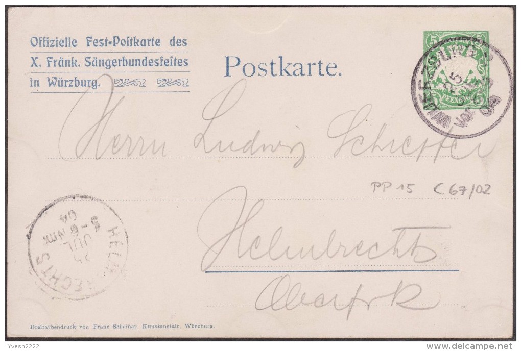 Bavière 1904. Entier Postal TSC. 10ième Fête Franconnienne De La Chanson à Würzburg. Parade, Cathédrale Romane - Music