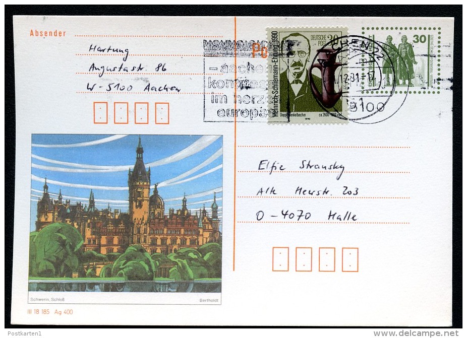 DDR P109 03 Bild-Postkarte SCHLOSS SCHWERIN 1990 Gebraucht Kat. 3,50 € - Cartes Postales - Oblitérées