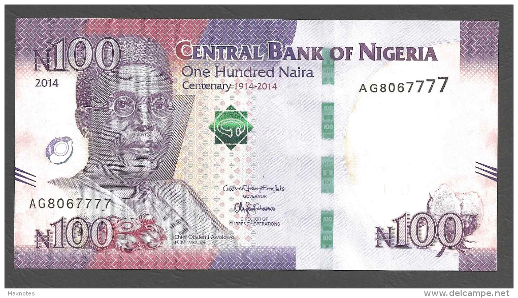 NIGERIA  :  100 Naira 2014 - ( Commemorative Centenary 1914 - 2014)  - UNC - Nigeria
