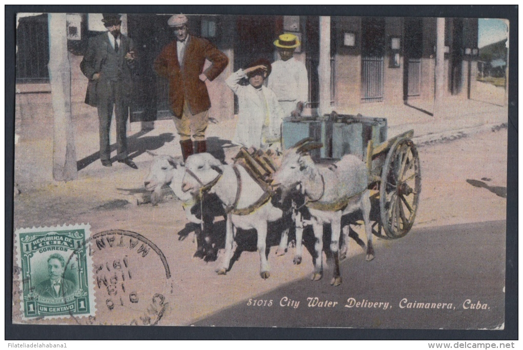 POS-51 CUBA.1912. TARJETA POSTAL A AUSTRIA. POSTCARD. CAIMANERA WATER DELIVERY CAR. CARRO DE AGUA CON CABRAS. - Oblitérés