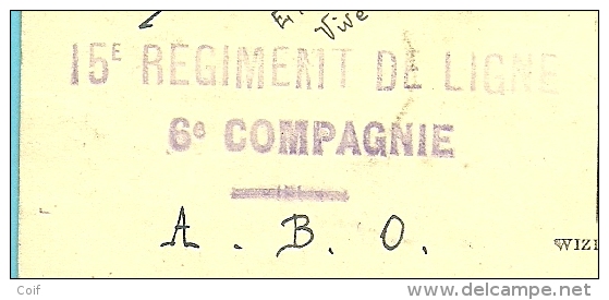 Kaart Met Stempel PMB 6 Met Stempel 15° REGIMENT DE LIGNE / 6° COMPAGNIE - Marques D'armées