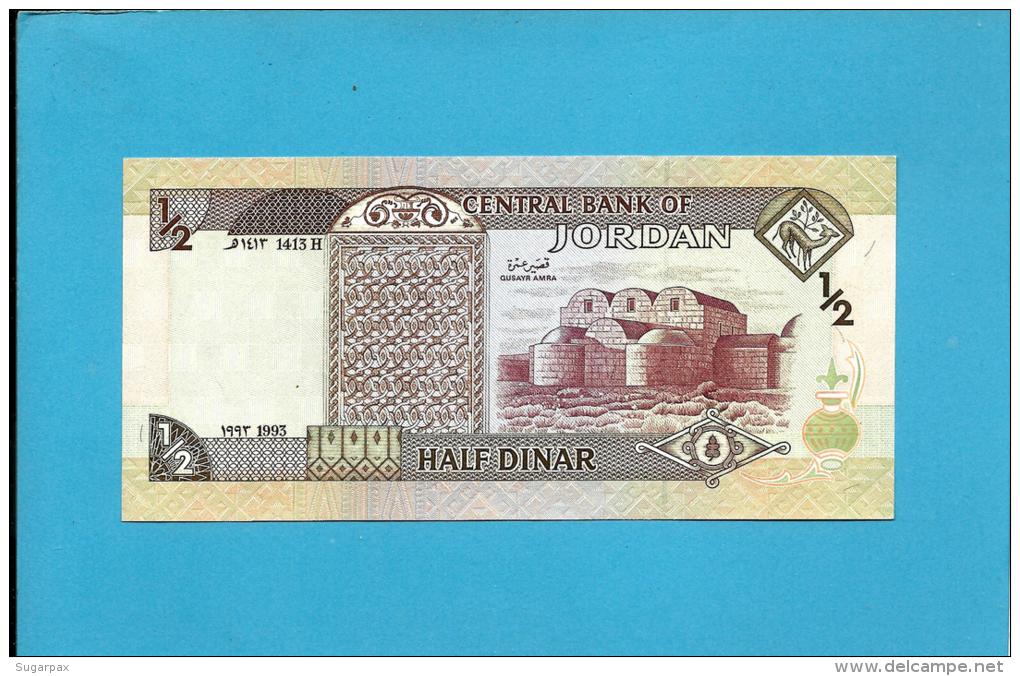 JORDAN - 1/2 DINAR - 1993 - P 23.b - UNC. - Sign. 19 - King Hussein - 2 Scans - Jordanie