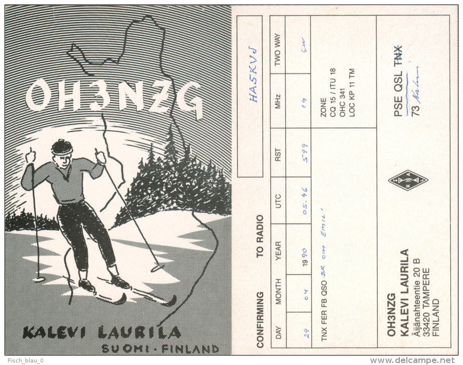QSL-Karte Finnland Tampere OH3NZG 1990-Langläufer Kalevi Laurila Suomi Finland Radio Card Äijänahteentie Funkkarte - Sonstige & Ohne Zuordnung