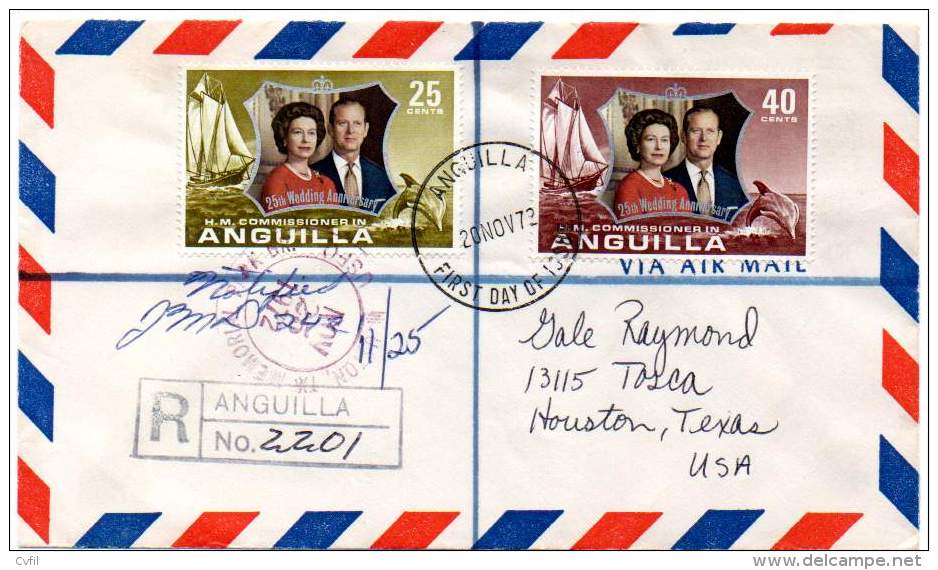 ANGUILLA 1972 - CIRCULATED RGTED AIR FIRST DAY COVER With The SILVER WEDDING SET - Anguilla (1968-...)