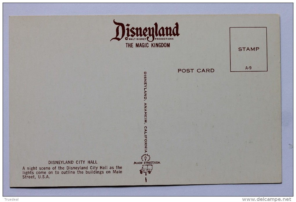 Disneyland Postcard Of City Hall At Night, A-9 - Disneyland