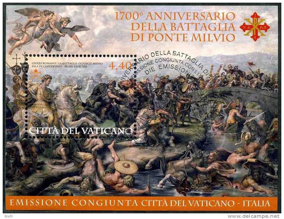 2012 Vaticano, Battaglia Ponte Milvio Foglietto Usato Con Annullo Ufficiale - Used Stamps