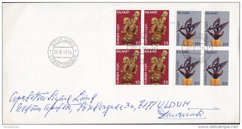 Iceland Ersttags Brief FDC Cover 1974 Sent To Denmark Europa CEPT 4-BLOCKS Complete Set !! - FDC