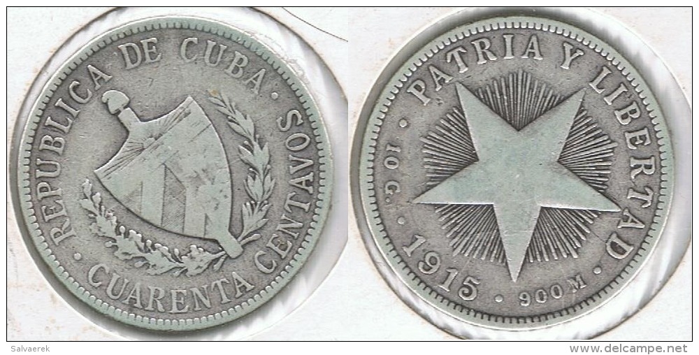CUBA 40 CENTAVOS PESO 1915 PLATA SILVER D72 - Cuba