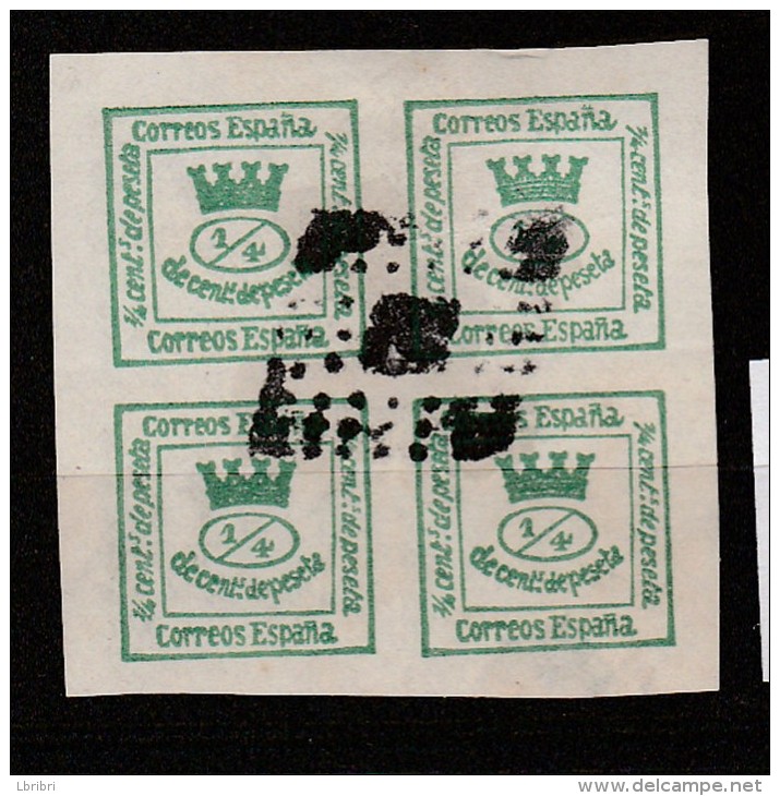 ESPAGNE N° 140 4/4 VERT JAUNE COURONNE MURALE BLOC DE 4 OBL - Used Stamps
