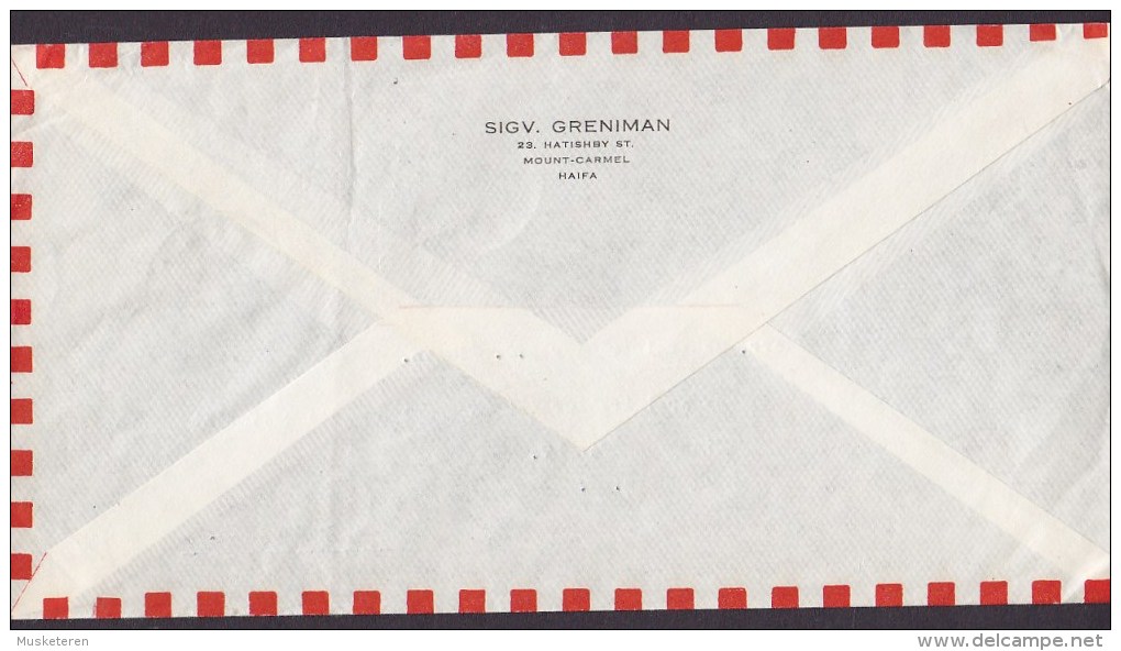 Israel PAR AVION Label SIGV. GRENIMAN, HAIFA 1959 Cover Lettera KØBENHAVN K. Denmark Scholem Alejchem Stamp - Aéreo