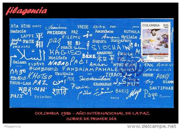 AMERICA. COLOMBIA SPD-FDC. 1986 AÑO INTERNACIONAL DE LA PAZ - Colombia