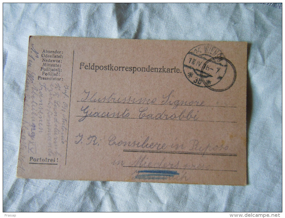 Franchigia Feldpost Feldpostkorrespondenzkart E Feldpostkarte KUK DEL 23-4-1916 N  WIEN RARE - Franchise