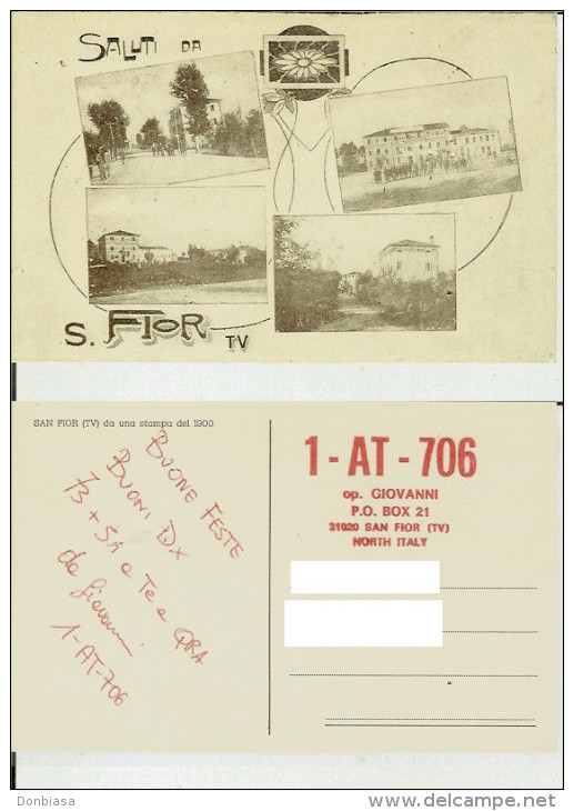 San Fior (Treviso): Saluti E 4 Vedute Da Una Stampa Del 1900 (RIPRODUZIONE). Cartolina Fp (Radioamatore, QSL) - Treviso