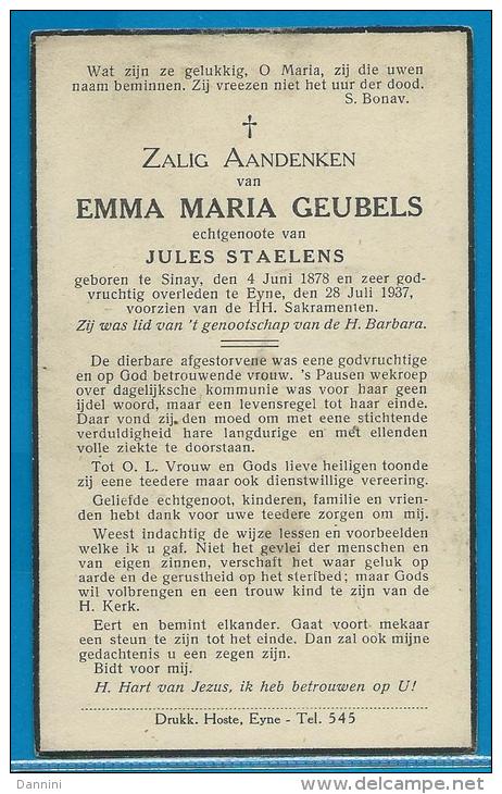 Bidprentje Van Emma Maria Geubels - Sinaai - Eine - 1878 - 1937 - Images Religieuses