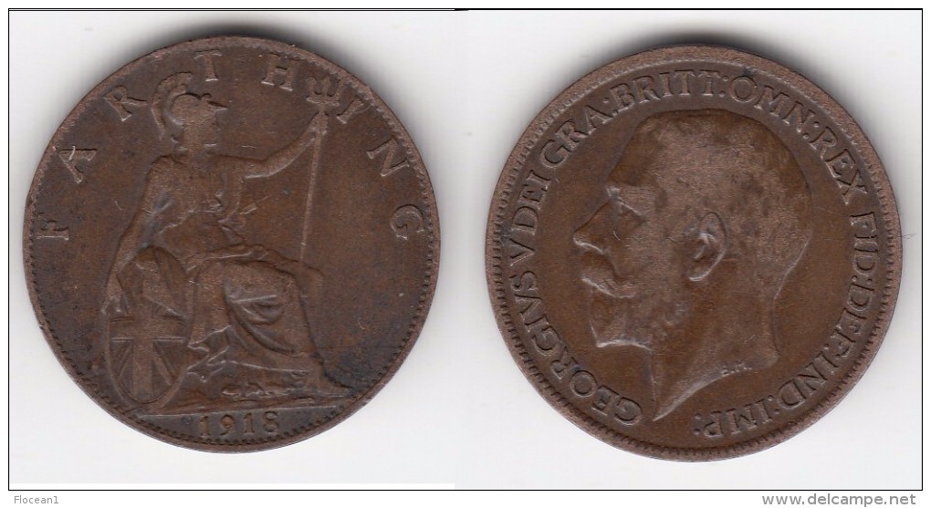 **** GRANDE-BRETAGNE - GREAT-BRITAIN - 1 FARTHING 1918 GEORGE V **** EN ACHAT IMMEDIAT !!! - B. 1 Farthing