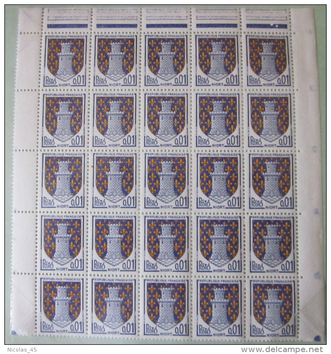 France - Partie Haute Feuille 25 Timbres Niort ** - YT 1351A - Armoiries - 1962 - 1941-66 Coat Of Arms And Heraldry