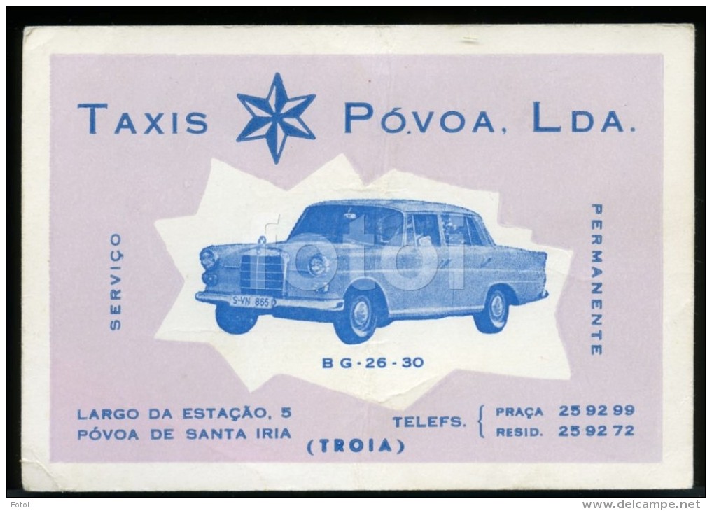 60s CARD MERCEDES BENZ 200D TAXI TAXIS PONTON VOITURE CAR POVOA SANTA IRIA PORTUGAL - Cartoncini Da Visita