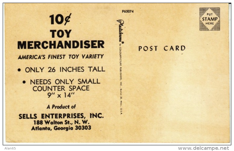 Toy Rack Advertisement Business Placement, 10-cent Toys Mechandiser Atlanta Georgia Company, 1960s Vintage Postcard - Games & Toys