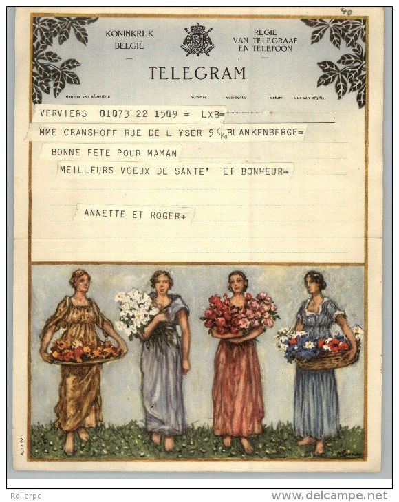 011903 LUXURY TELEGRAM # A12 (V.) - BACK STAMPTED WITH RECTANGULAR TELEGRAPH CANCEL - BLANKENGERGE/T 19 III 1955 T/*   * - Telegrams