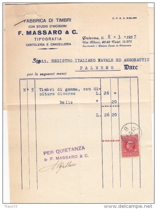 ROMA  /  Fabbrica Di Timbri " F. MASSARO & C. " Con Cartolina  _ 1937 - Italia