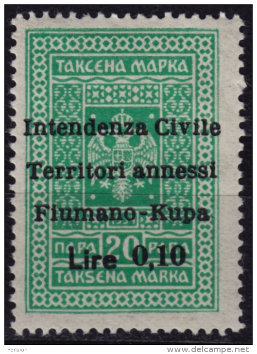 1941 FIUME Croatia Yugoslavia - Revenue Tax Stamp - Overprint - 20 P - MNH - Fiume & Kupa