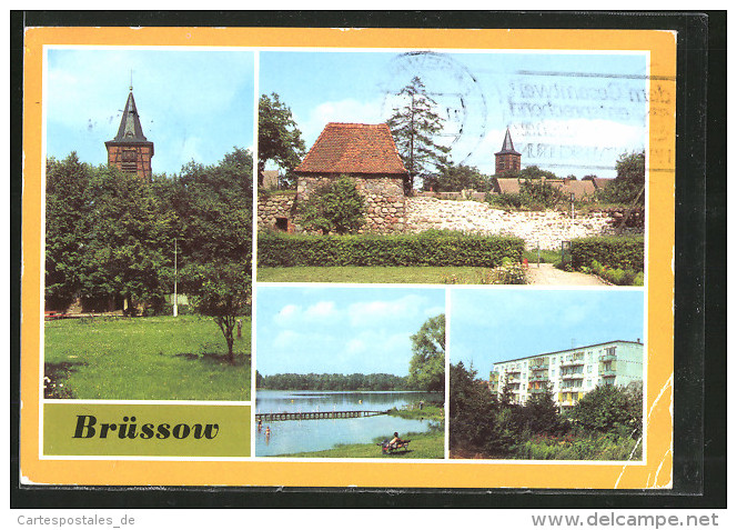 AK Brüssow, Kirche, Stadtmauer Mit Weichhaus & Neubaublock - Bruessow