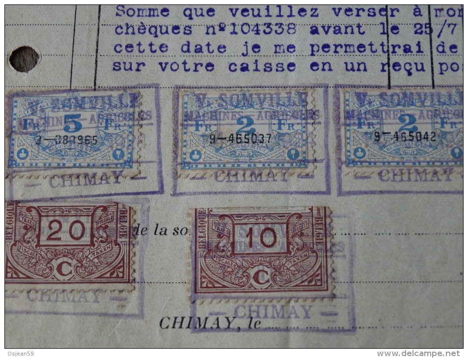 Document(facture) De 1924 Maison E.SOMVILLE Et Fils -5 Timbres Fiscaux à CHIMAY - Documents