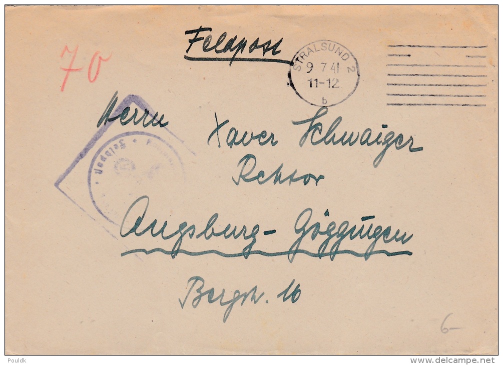 Feldpost WW2: 2./7. Schiffstammabteilung In Stralsund P/m Stralsund 9.7.1941 - Cover Only  (G34-8) - Militaria