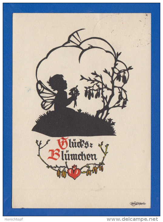Scherenschnitt; Plischke-Karte; Glücks Blümchen - Silhouette - Scissor-type