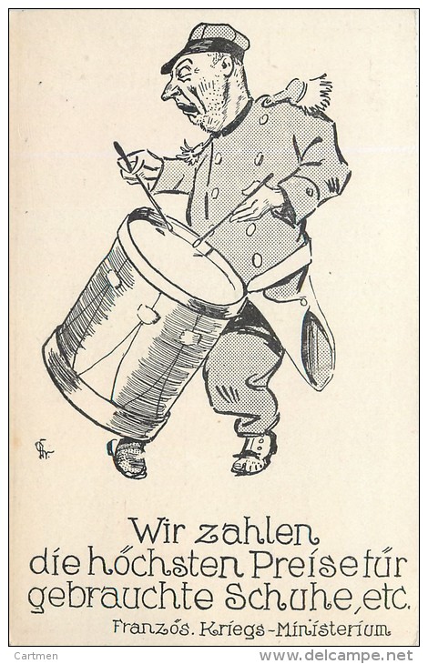 GUERRE 1914 CARICATURE ALLEMANDE ANTI FRANCAISE WIR ZAHLEN LE TAMBOUR CARTOON WAR VATERLANSLIEBE KRIEG PROPAGANDA - Guerre 1914-18