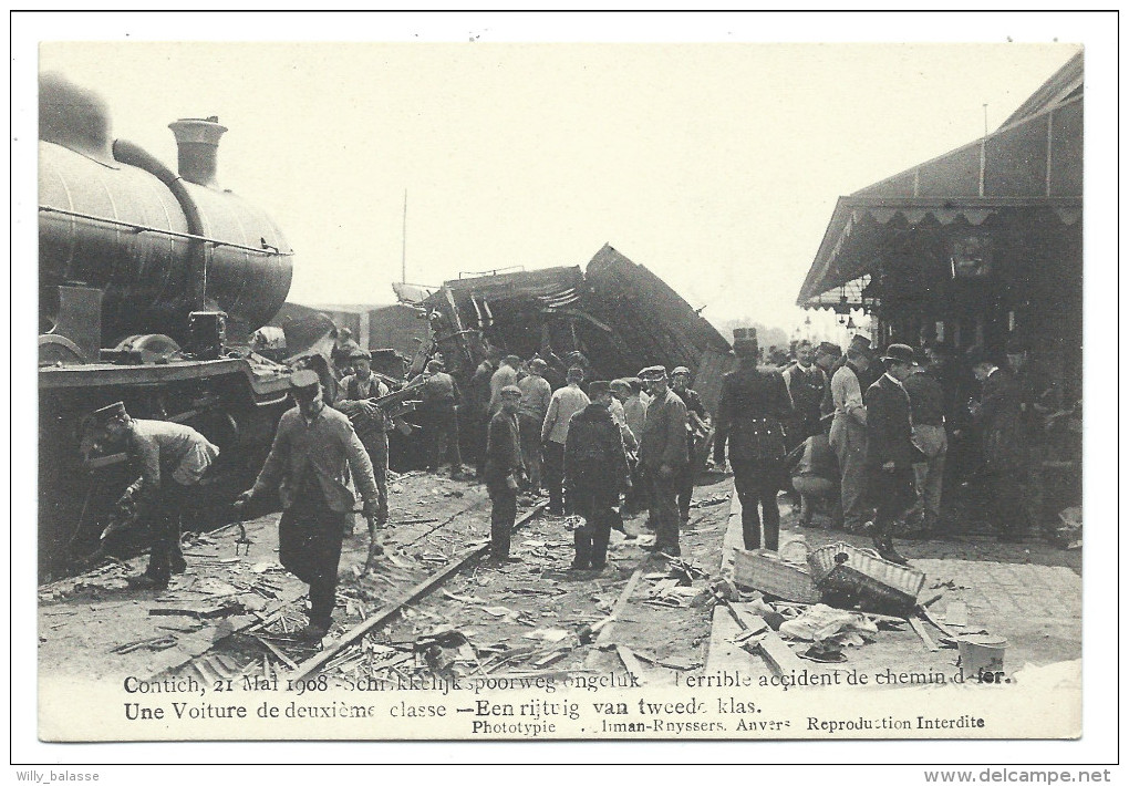 CPA - KONTICH - CONTICH - 21 Mai 1908 - Accident Chemin De Fer - Voiture 2me Classe - Schrikkelijk Spoorweg Ongeluk  // - Kontich
