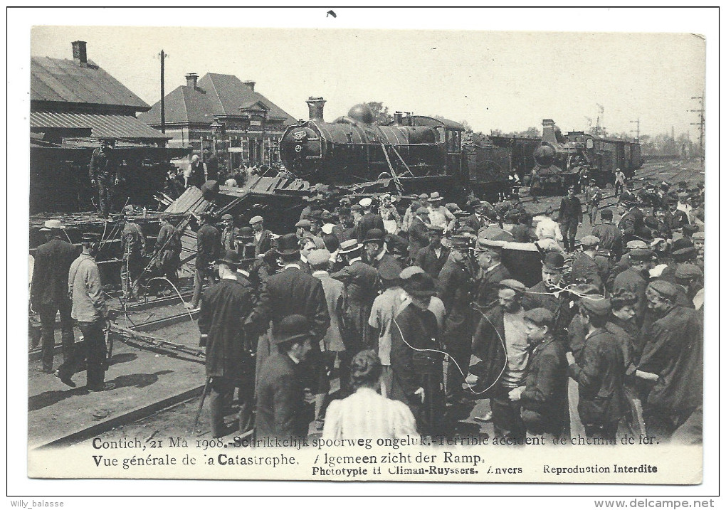 CPA - KONTICH - CONTICH - 21 Mai 1908 - Accident Chemin De Fer - Vue Générale  - Igemeen Zicht Der Ramp - Train // - Kontich