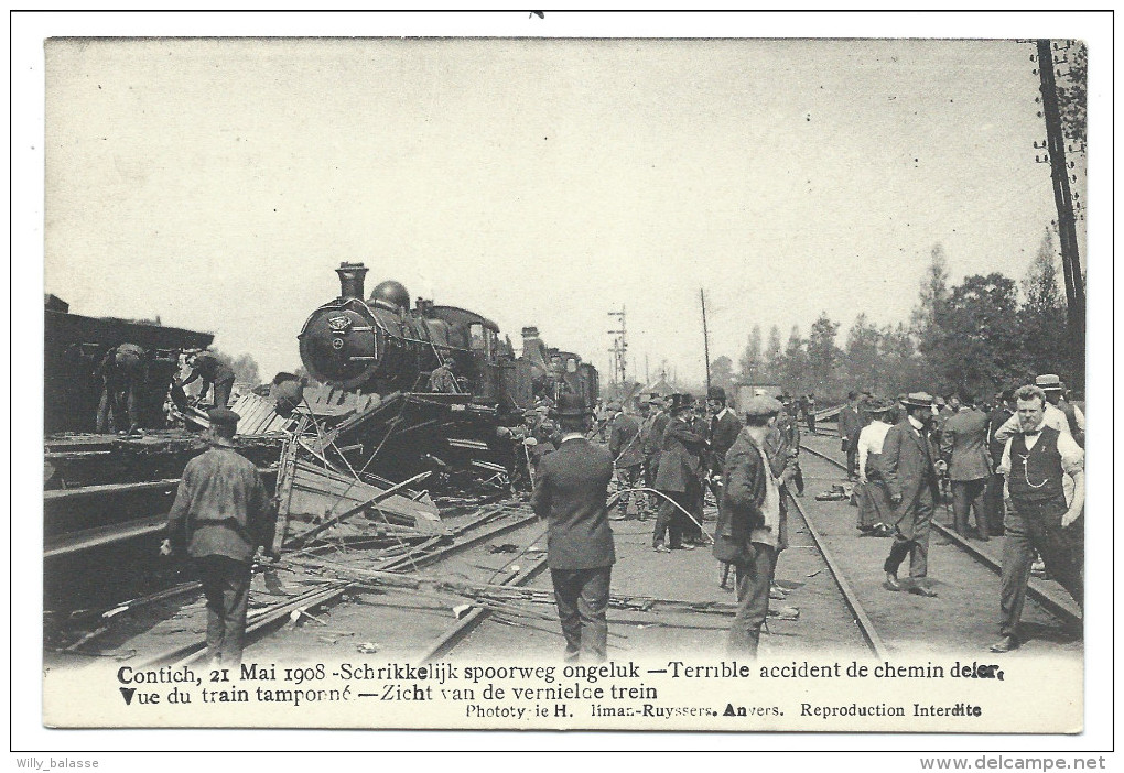 CPA - KONTICH - CONTICH 1908 - Accident Chemin De Fer - Vue Du Train Tamponné - Zicht Van De Vernielde Trein  // - Kontich